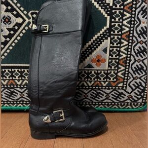 Michael Kors Emma Lana Riding knee high vegan Boots black buckle office party 5